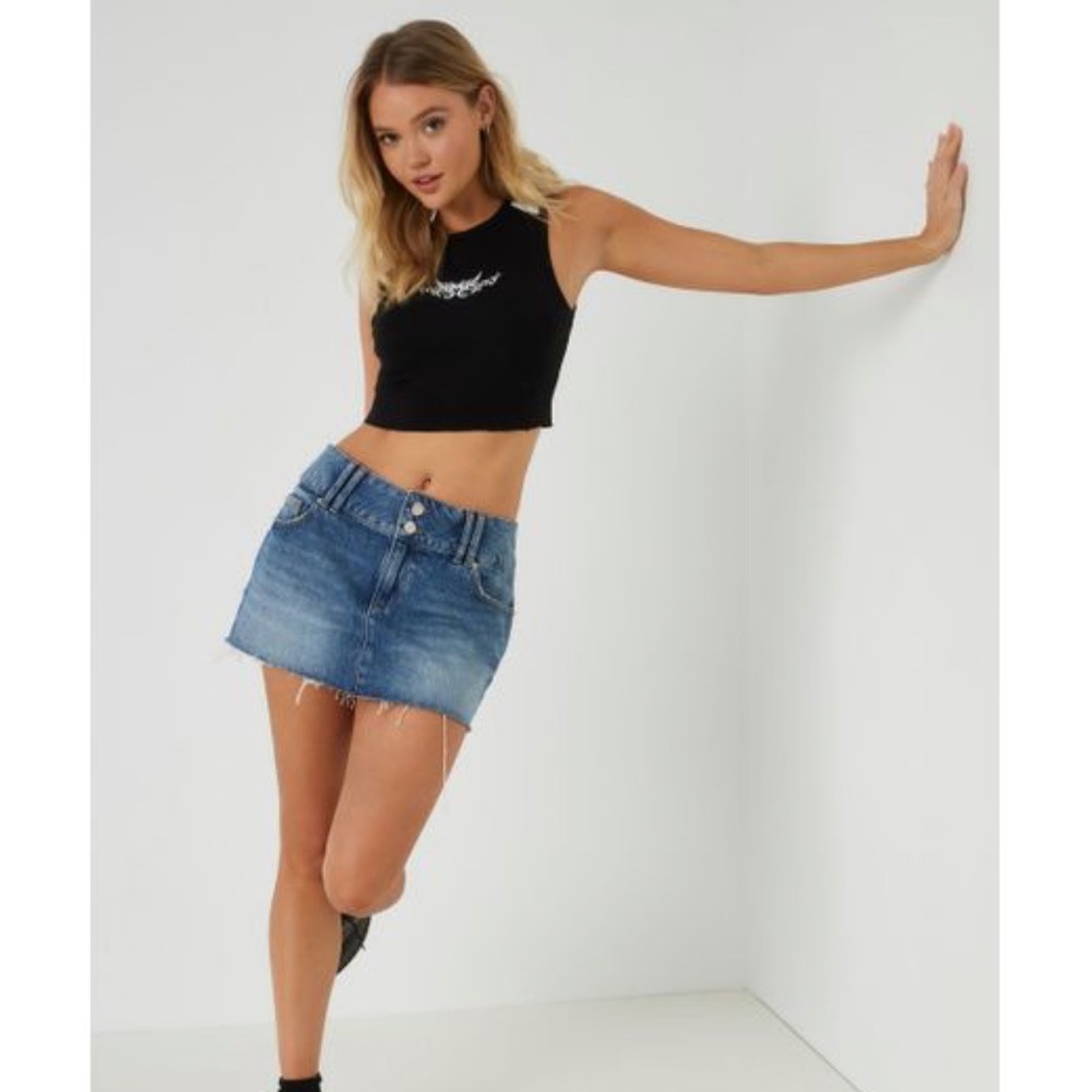 GARAGE Women's Blue Low Rise Micro Denim Skirt W/ Wide Waist Band